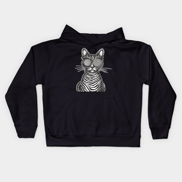 Trippy Psychedelic Rave Weirdcore Cat Lover Weird Cat Kids Hoodie by RetroZin